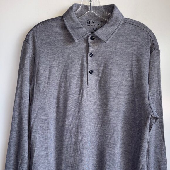 BYLT Comfort Wool Long Sleeve Drop Cut Polo Shirt Men's Small Fawn Gray - Picture 2 of 11